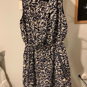 Adorable blue and cream dress with zipper pockets